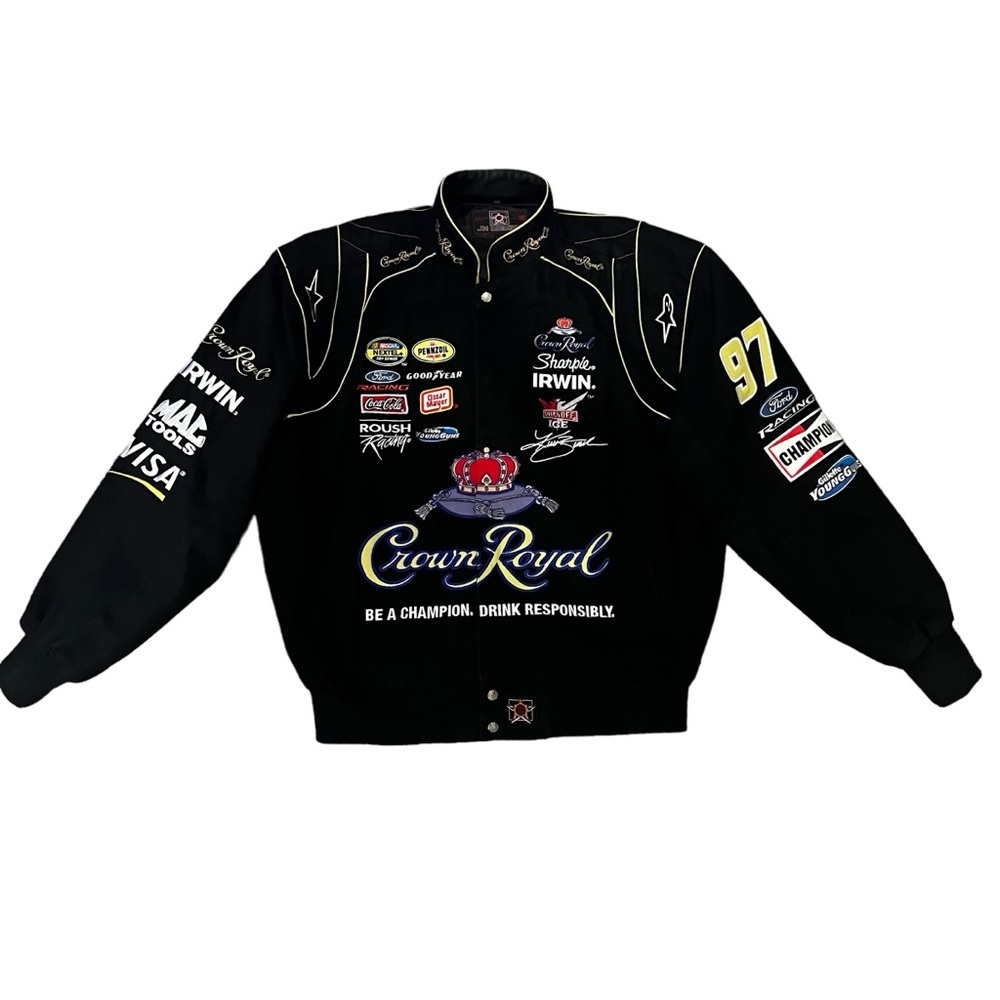 VTG Nascar Racing Jacket Crown Royal Kurt Busch JH Design Embroidered Size XL
